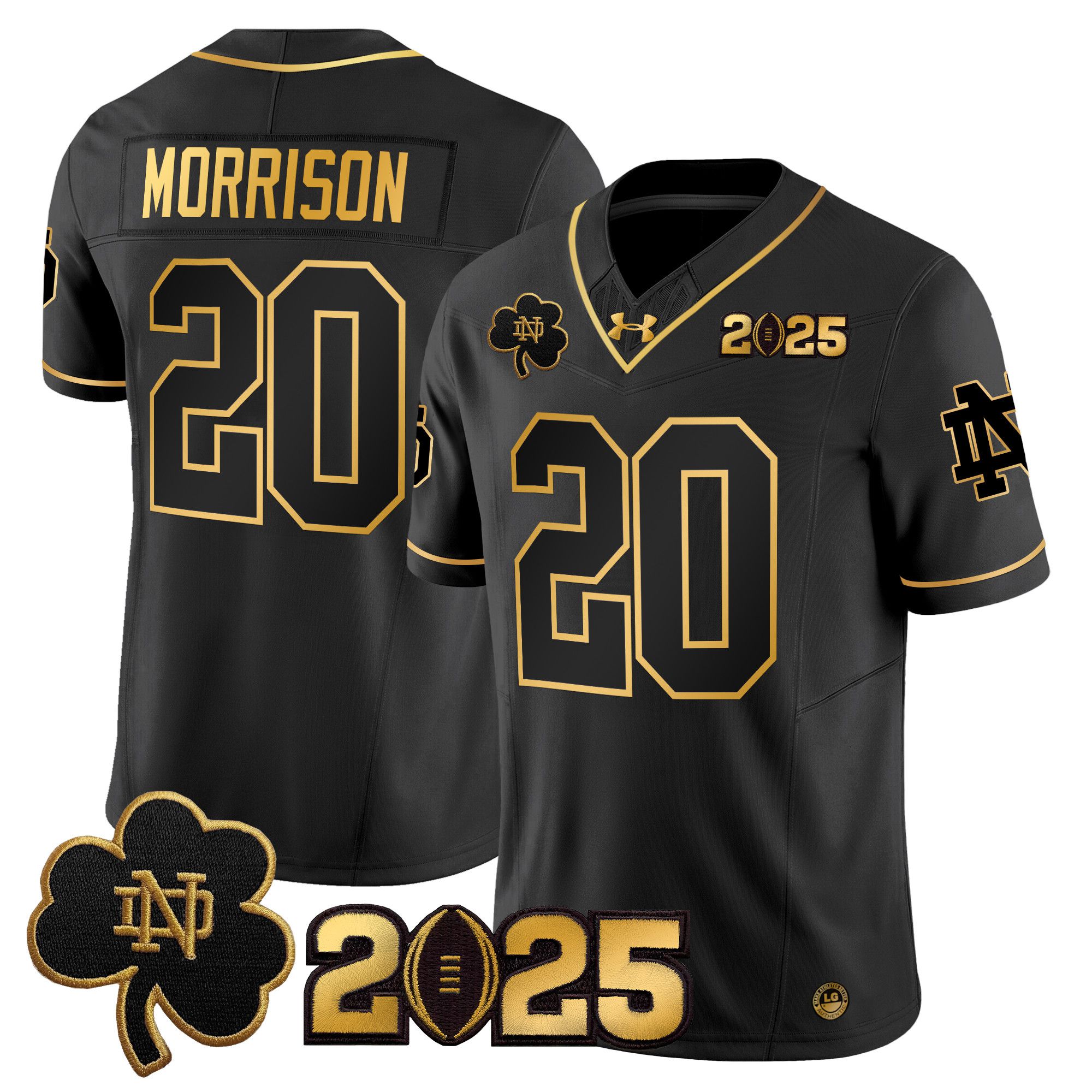 Men Notre Dame Fighting Irish 20 Morrison Black 2025 CFP Final Patch Gold Vapor Limited NCAA Jersey style 1